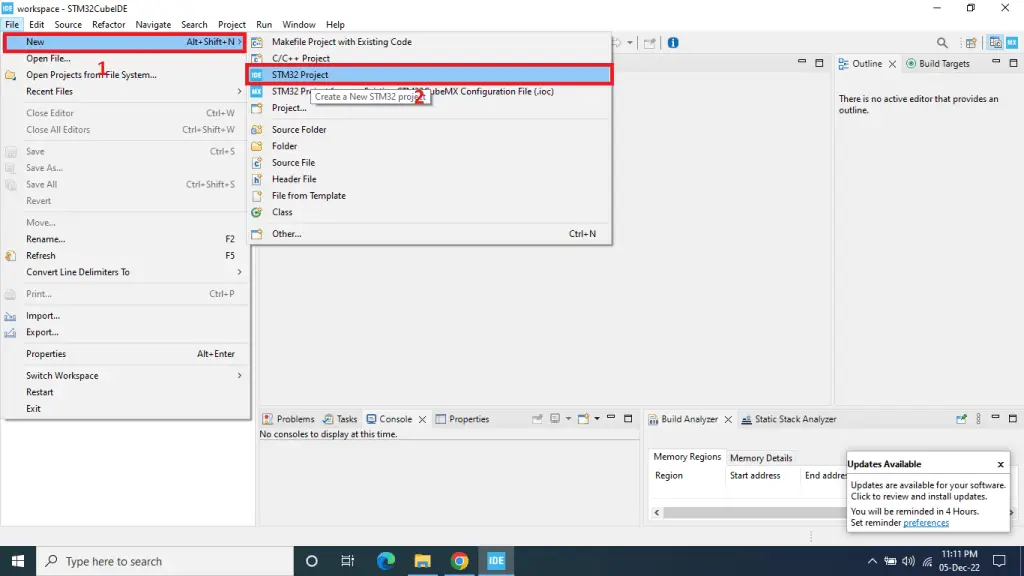 how to creat stm32cubeide project
