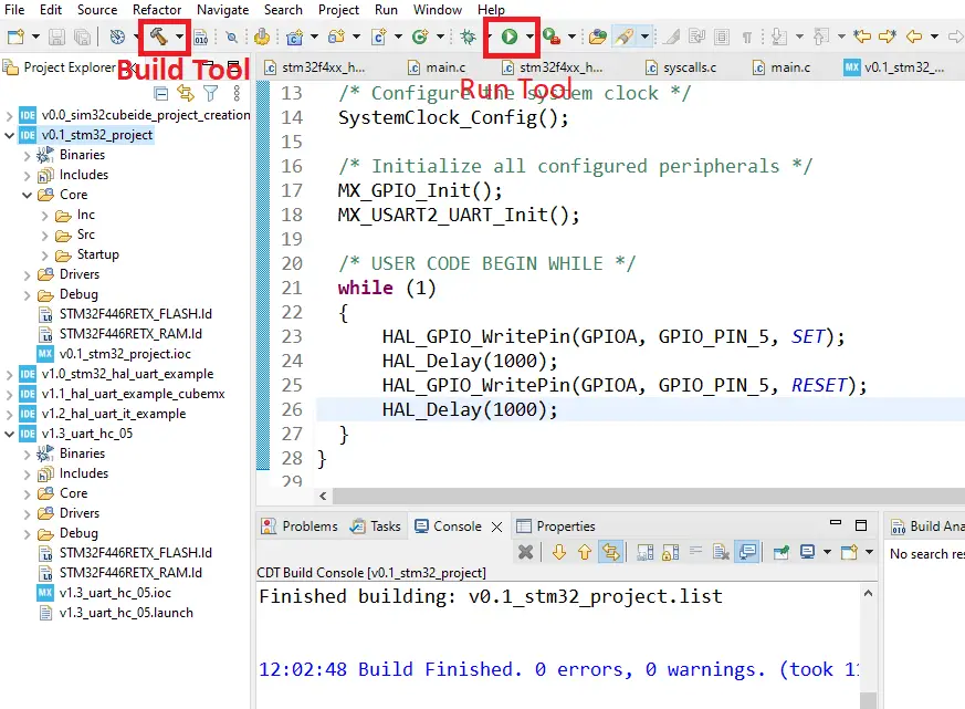 stm32cubeide build and run