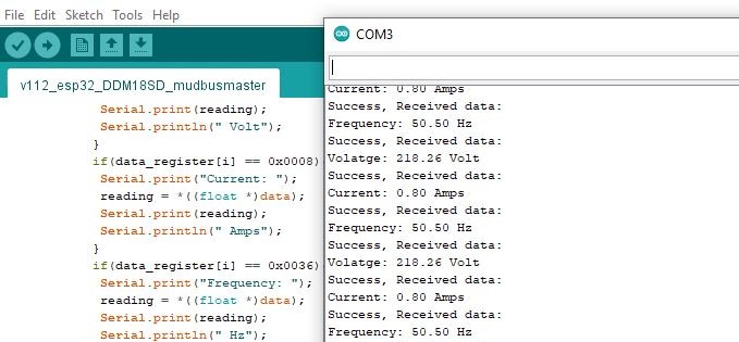 esp32 rs485 energy meter arduino code output