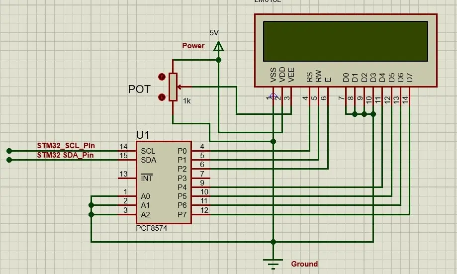 Internal Circuit diagram between LCD and PCF8574