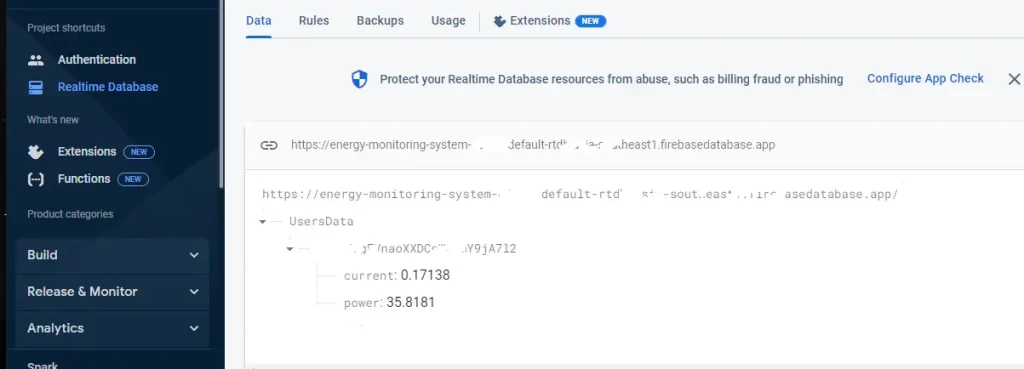 esp32 firebase iot project output