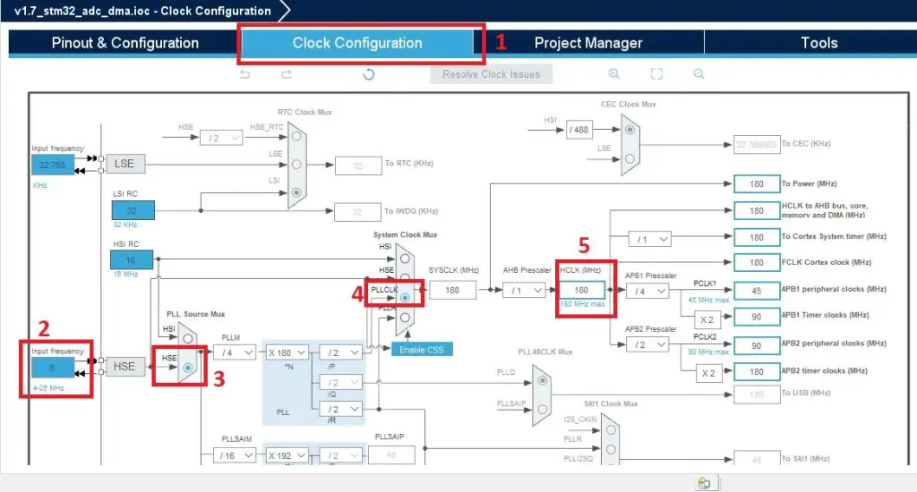 STM32 Clock Configuration settings