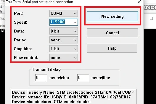 Tera Term Configuration Settings